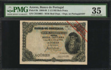 AZORES. Banco de Portugal. 2 1/2 Mil Reis Prata, 1909. P-8b. PMG Choice Very Fine 35.

With red overprint on Portugal P-107. Alfonso de Albuquerque at...