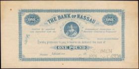 BAHAMAS. Bank of Nassau. 1 Pound, ND (1870's). P-A4Acts. PMG Choice Uncirculated 63. Color Trial Specimen.

Printed by Charles Skipper & East, England...