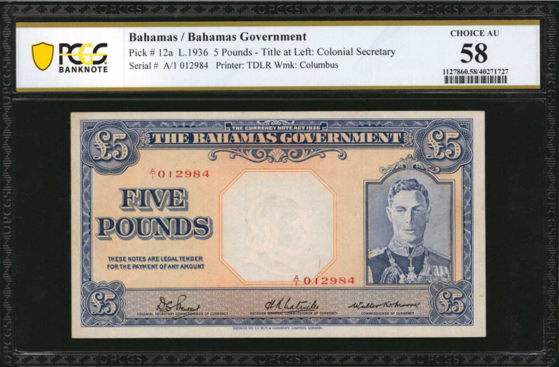 BAHAMAS. Bahamas Government. 5 Pounds, 1936. P-12a. PCGS Banknote Choice About U...