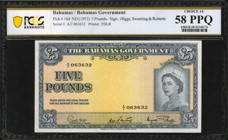 BAHAMAS. Bahamas Government. 5 Pounds, ND (1953). P-16d. PCGS Banknote Choice Ab...