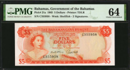 BAHAMAS. Lot of (2). Government of the Bahamas. 5 & 10 Dollars, 1965. P-21a & 22a. PMG About Uncirculated 50 & Choice Uncirculated 64.

Included in th...