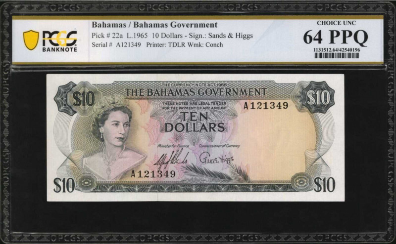 BAHAMAS. Bahamas Government. 10 Dollars, 1965. P-22a. PCGS Banknote Choice Uncir...