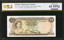 BAHAMAS. Bahamas Government. 20 Dollars, 1965. P-23a. PCGS Banknote Choice Uncirculated 63 PPQ.

A rare type that when found usually is plagued by sta...