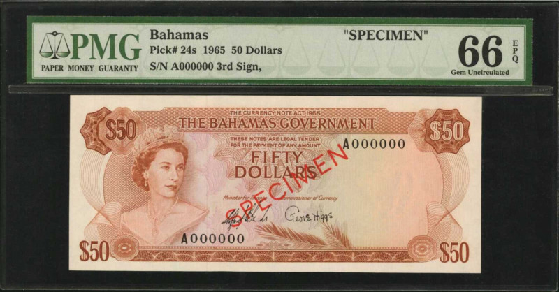 BAHAMAS. Bahamas Government. 50 Dollars, 1965. P-24s. Specimen. PMG Gem Uncircul...