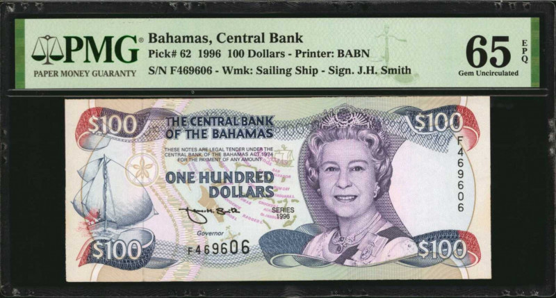 BAHAMAS. Central Bank of the Bahamas. 100 Dollars, 1996. P-62. PMG Gem Uncircula...