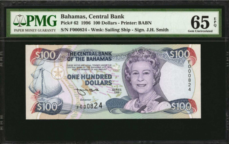 BAHAMAS. Central Bank of the Bahamas. 100 Dollars, 1996. P-62. PMG Gem Uncircula...