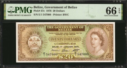 BELIZE. Government of Belize. 20 Dollars, 1976. P-37c. PMG Gem Uncirculated 66 EPQ.

Printed by BWC. QEII at right. Even margins and nice centering ar...