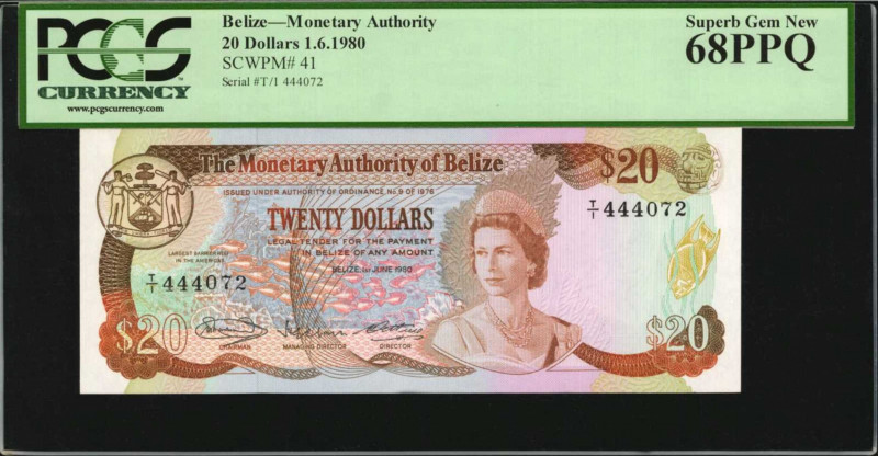 BELIZE. Monetary Authority of Belize. 20 Dollars, 1980. P-41. PCGS Currency Supe...