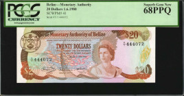 BELIZE. Monetary Authority of Belize. 20 Dollars, 1980. P-41. PCGS Currency Superb Gem New 68 PPQ.

A lofty Superb Gem grade is found on this 1980 dat...