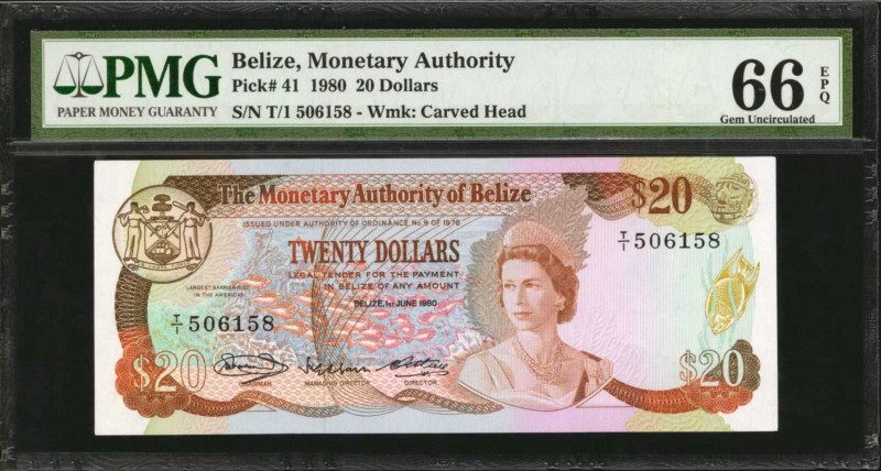 BELIZE. Monetary Authority of Belize. 20 Dollars, 1980. P-41. PMG Gem Uncirculat...
