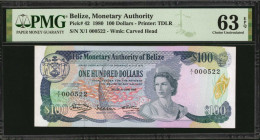 BELIZE. Monetary Authority of Belize. 100 Dollars, 1980. P-42. PMG Choice Uncirculated 63 EPQ.

PMG has graded just sixteen examples of this pick numb...