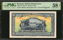 BERMUDA. Bermuda Government. 1 Pound, 1927. P-5b. PMG Choice About Uncirculated 58 EPQ.

Printed by W&S. Watermark of bank title. Fractional serial nu...
