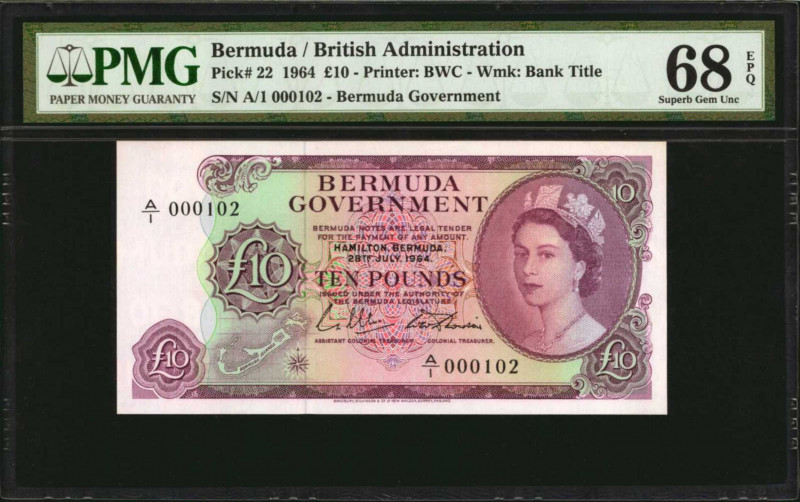 BERMUDA. Bermuda Government. 10 Pounds, 1964. P-22. Low Serial Number. PMG Super...