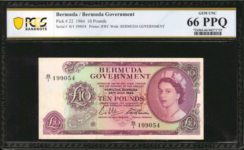 BERMUDA. Bermuda Government. 10 Pounds, 1964. P-22. PCGS Banknote Gem Uncirculat...