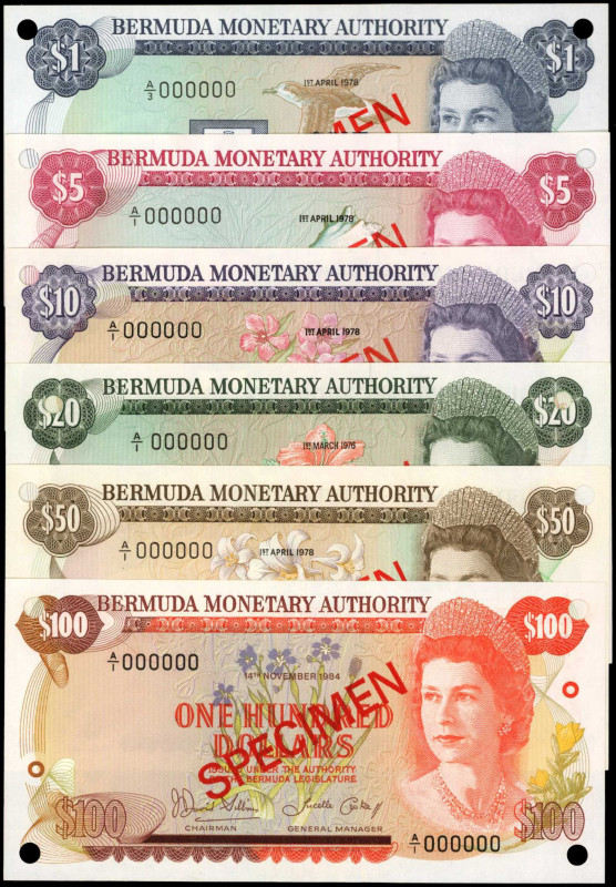 BERMUDA. Lot of (6). Bermuda Monetary Authority. 1 to 100 Dollars, 1976-84. P-28...