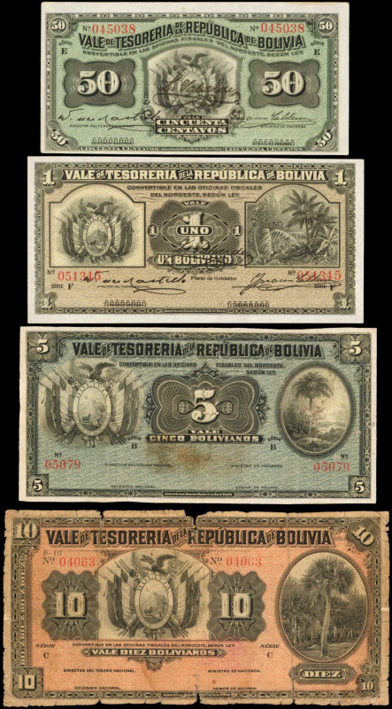 BOLIVIA. Lot of (4). Vale de Tesoreria de la Republica de Bolivia. 50 Centavos t...