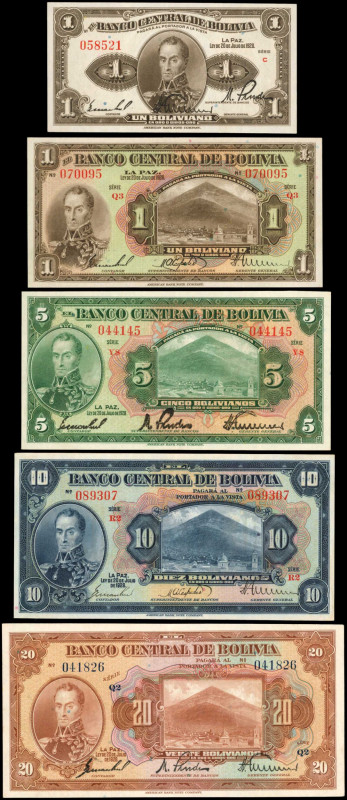 BOLIVIA. Lot of (10). Banco Central de Bolivia. 1 to 1000 Bolivianos, 1928. P-Va...