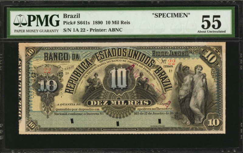 BRAZIL. Republica dos Estados Unidos Do Brasil. 10 Mil Reis, 1890. P-S641s. Spec...