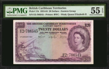 BRITISH CARIBBEAN TERRITORIES. British Caribbean Territories, Eastern Group. 20 Dollars, 1955-64. P-11b. PMG About Uncirculated 55 EPQ.

Printed by BW...