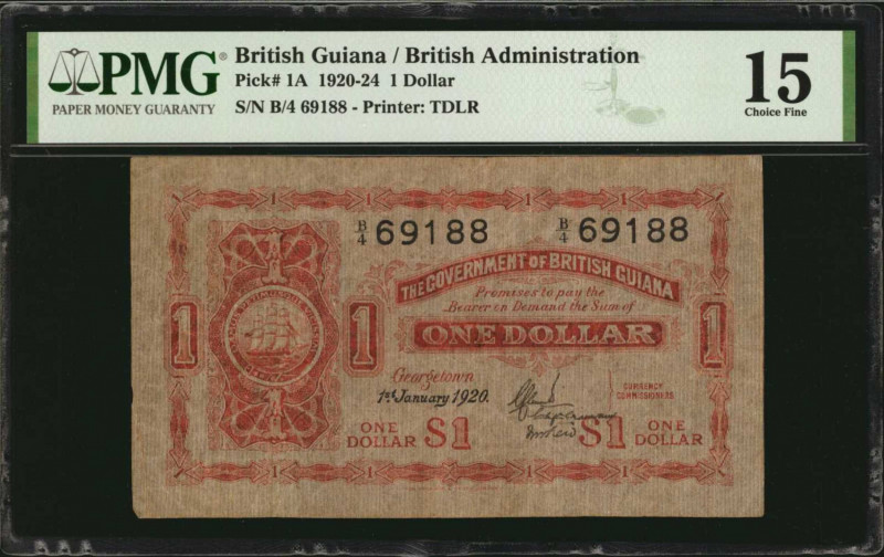 BRITISH GUIANA. Government of British Guiana. 1 Dollar, 1920. P-1A. PMG Choice F...
