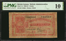 BRITISH GUIANA. Government of British Guiana. 1 Dollar, 1920-24. P-1A. PMG Very Good 10.

Printed by TDLR. PMG has encapsulated just 5 examples of thi...