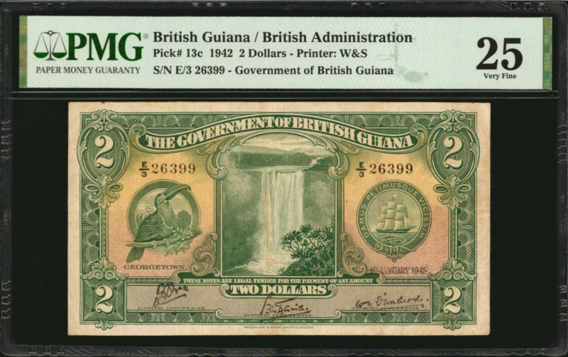 BRITISH GUIANA. Government of British Guiana. 2 Dollars, 1942. P-13c. PMG Very F...