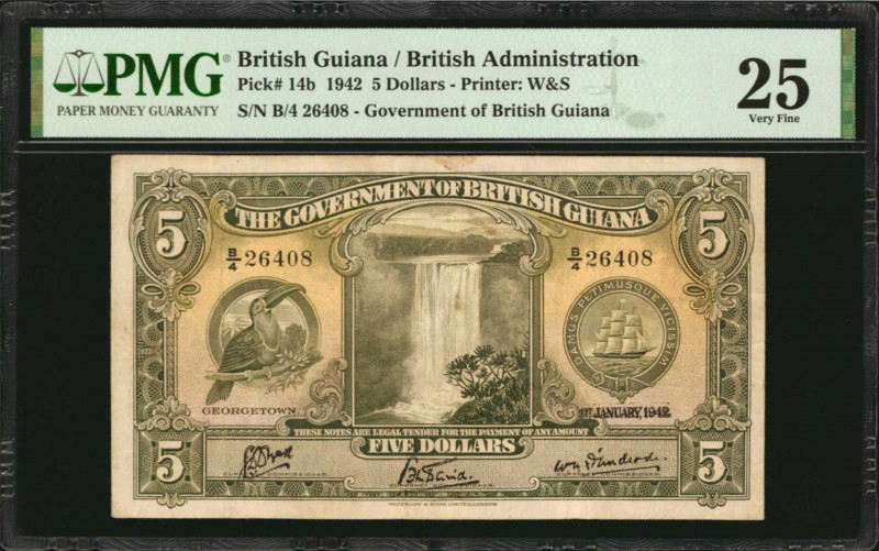 BRITISH GUIANA. Government of British Guiana. 5 Dollars, 1942. P-14b. PMG Very F...