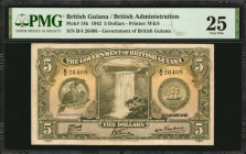 BRITISH GUIANA. Government of British Guiana. 5 Dollars, 1942. P-14b. PMG Very Fine 25.

Printed by W&S. Kaieteur Falls is depicted at center, with a ...