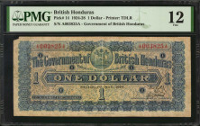BRITISH HONDURAS. Government of British Honduras. 1 Dollar, 1924-28. P-14. PMG Fine 12.

PMG's population report lists just four examples having been ...
