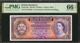 BRITISH HONDURAS. Government of British Honduras. 2 Dollars, 1953-58. P-29a. PMG Gem Uncirculated 66 EPQ.

Printed by Bradbury Wilkinson & Co. Dated M...