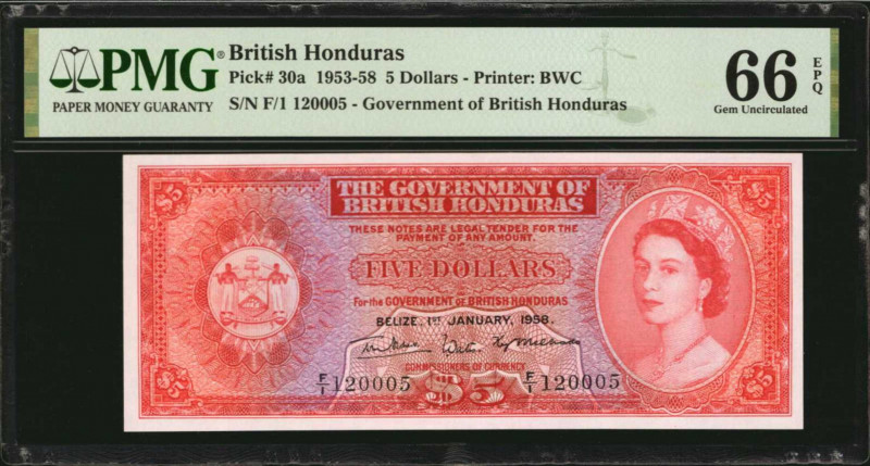 BRITISH HONDURAS. Government of British Honduras. 5 Dollars, 1953-58. P-30a. PMG...