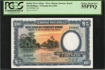 BRITISH WEST AFRICA. West African Currency Board. 100 Shillings, 1954. P-11b. PCGS Currency Choice About New 55 PPQ.

Dated April 26th, 1954. This Bri...