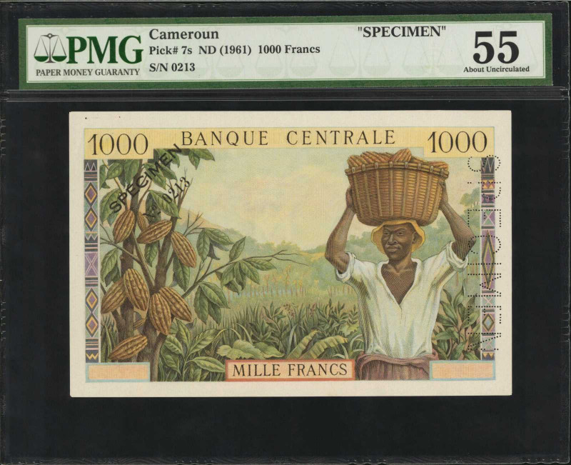 CAMEROON. Banque Centrale. 1000 Francs, ND (1961). P-7s. Specimen. PMG About Unc...