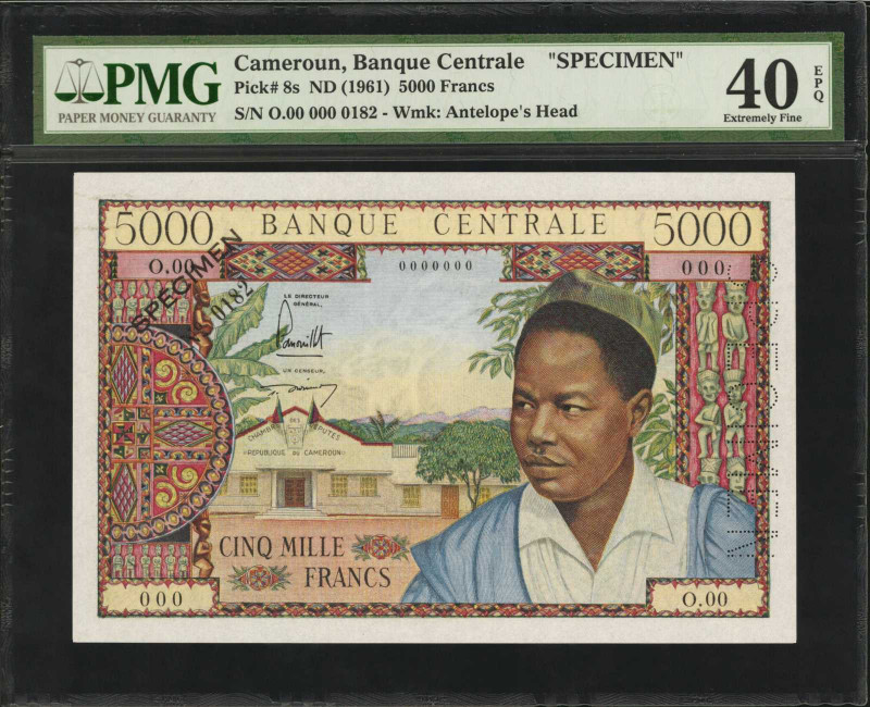 CAMEROON. Banque Centrale. 5000 Francs, ND (1961). P-8s. Specimen. PMG Extremely...