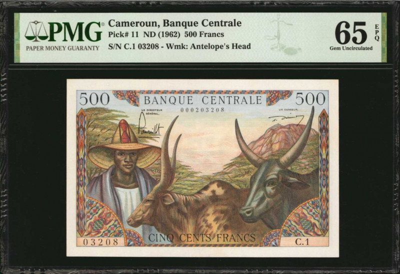 CAMEROON. Banque Centrale Cameroun. 500 Francs, ND (1962). P-11. PMG Gem Uncircu...