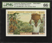CAMEROON. Banque Centrale. 1000 Francs, ND (1962). P-12s. Specimen. PMG Gem Uncirculated 66 EPQ.

Only one finer example exists for this type, and tha...