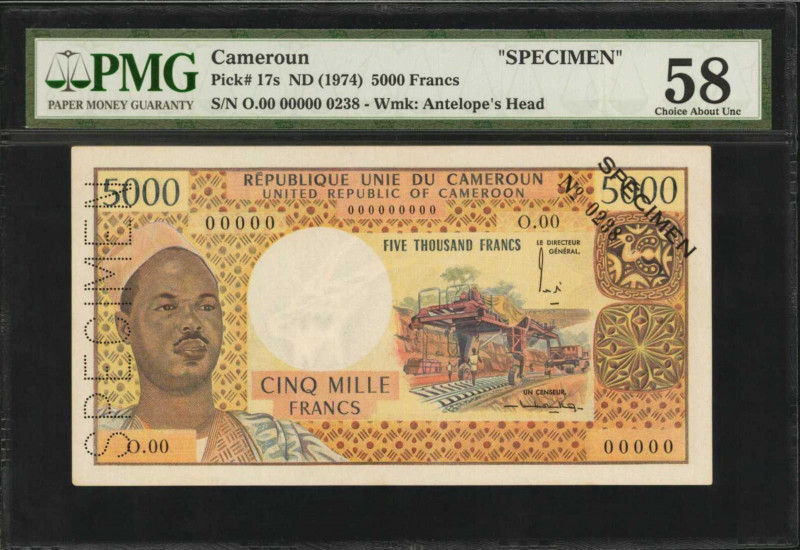 CAMEROON. Republique Unie du Cameroun. 5000 Francs, ND (1974). P-17s. Specimen. ...