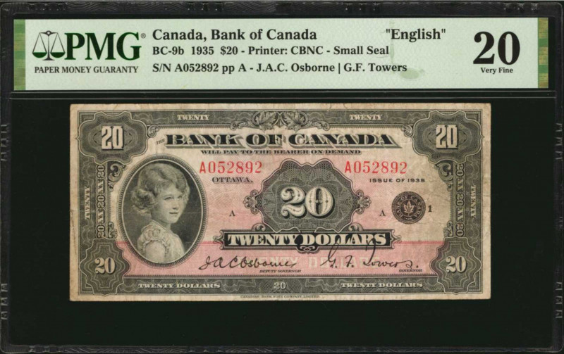 CANADA. Bank of Canada. 20 Dollars, 1935. BC-9b. Very Fine 20.

Small Seal. Engl...