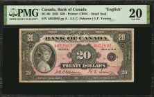 CANADA. Bank of Canada. 20 Dollars, 1935. BC-9b. Very Fine 20.

Small Seal. English variety. Printed by CBNC. The famous Princess note, and among the ...