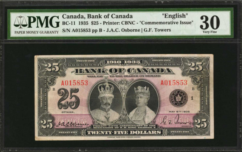 CANADA. Bank of Canada. 25 Dollars, 1935. P-BC-11. PMG Very Fine 30.

English ti...