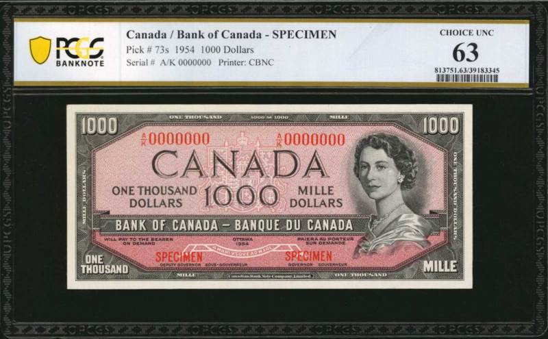 CANADA. Lot of (8). Bank of Canada. 1 to 1000 Dollars, 1954. BC-29 to 36s. Speci...