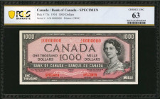 CANADA. Lot of (8). Bank of Canada. 1 to 1000 Dollars, 1954. BC-29 to 36s. Specimens. PCGS Banknote Choice Uncirculated 63 to PMG Superb Gem Unc 67 EP...