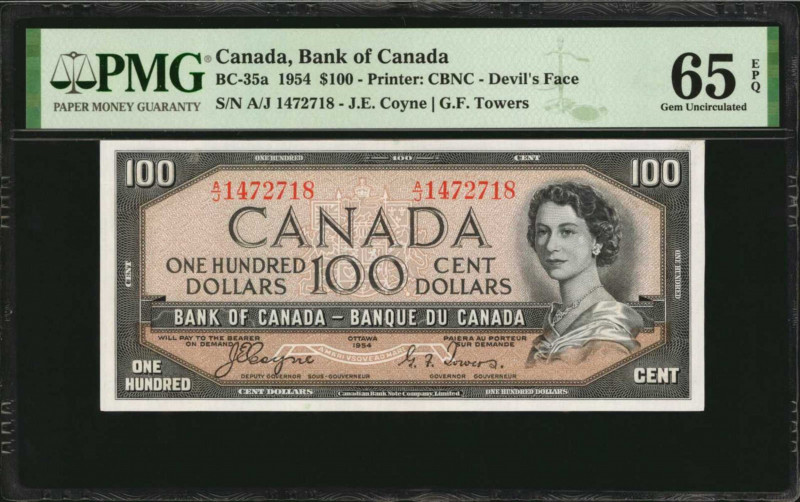 CANADA. Bank of Canada. 100 Dollar, 1954. P-35a. PMG Gem Uncirculated 65 EPQ.

A...
