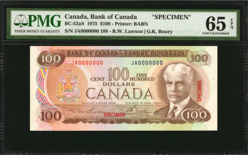 CANADA. Lot of (9). Bank of Canada. 1 to 100 Dollars, 1969-79. BC-47aS to 54aS. ...