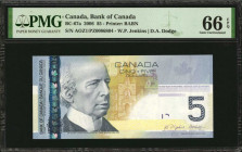 CANADA. Lot of (3). Bank of Canada. 5 Dollars, 2006. P-BC-67a. Consecutive. Mismatched Prefix Letter Error. PMG Gem Uncirculated 66 EPQ.

A consecutiv...