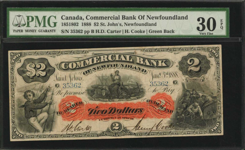 CANADA. Commercial Bank of Newfoundland. 2 Dollars, 1888. CH #185-18-02. PMG Ver...