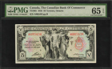 CANADA. The Canadian Bank of Commerce. 5 Dollars, 1935. CH #75-18-02. PMG Gem Uncirculated 65 EPQ.

Toronto, Ontario. A high end example of this Bank ...