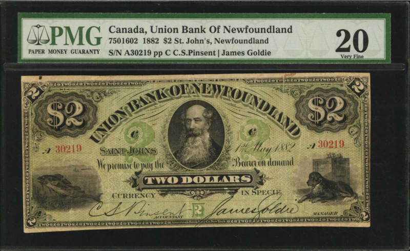CANADA. Union Bank of Newfoundland. 2 Dollars, 1882. CH #750-16-02. PMG Very Fin...