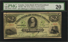 CANADA. Union Bank of Newfoundland. 2 Dollars, 1882. CH #750-16-02. PMG Very Fine 20.

St. John's, Newfoundland. John Smith is depicted at top center ...