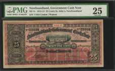 CANADA-NEWFOUNDLAND. Bank of Montreal. 25 Cents, 1912-13. NF-7c. PMG Very Fine 25.

Signature combination of Cashin - Watson. St. John's, Newfoundland...